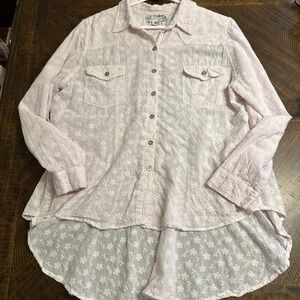 Back In The Saddle Shirt Large Womens Pale Pink Lace Look Drop Tail Top Blouse